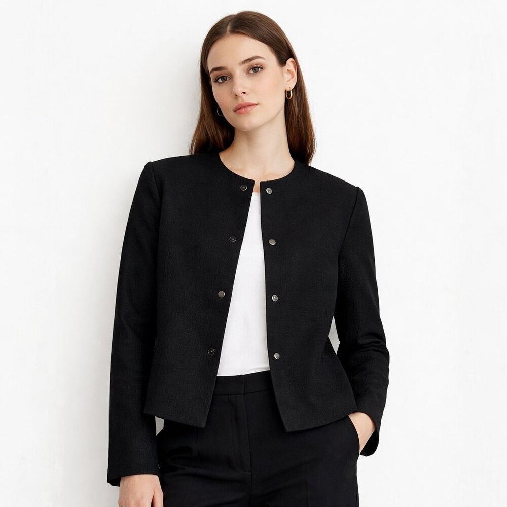 H&M Black Cropped Military Textured Snap Button Jacket sz12
